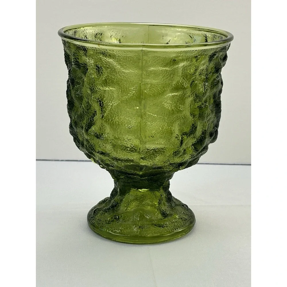 Vintage EO Brody M3000 Olive Green Textured Pedestal Glass Vase Planter 7